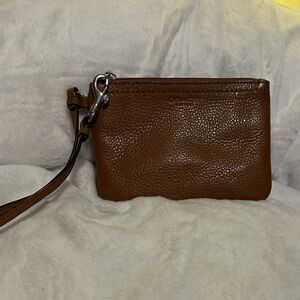 Coach Pebbled Leather Wristlet in Brown